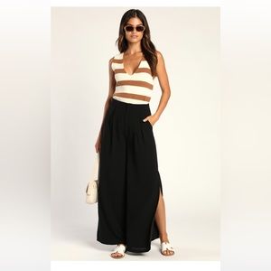 Lulus Flirting With Fabulous Black Slit Wide Leg pants (xs)